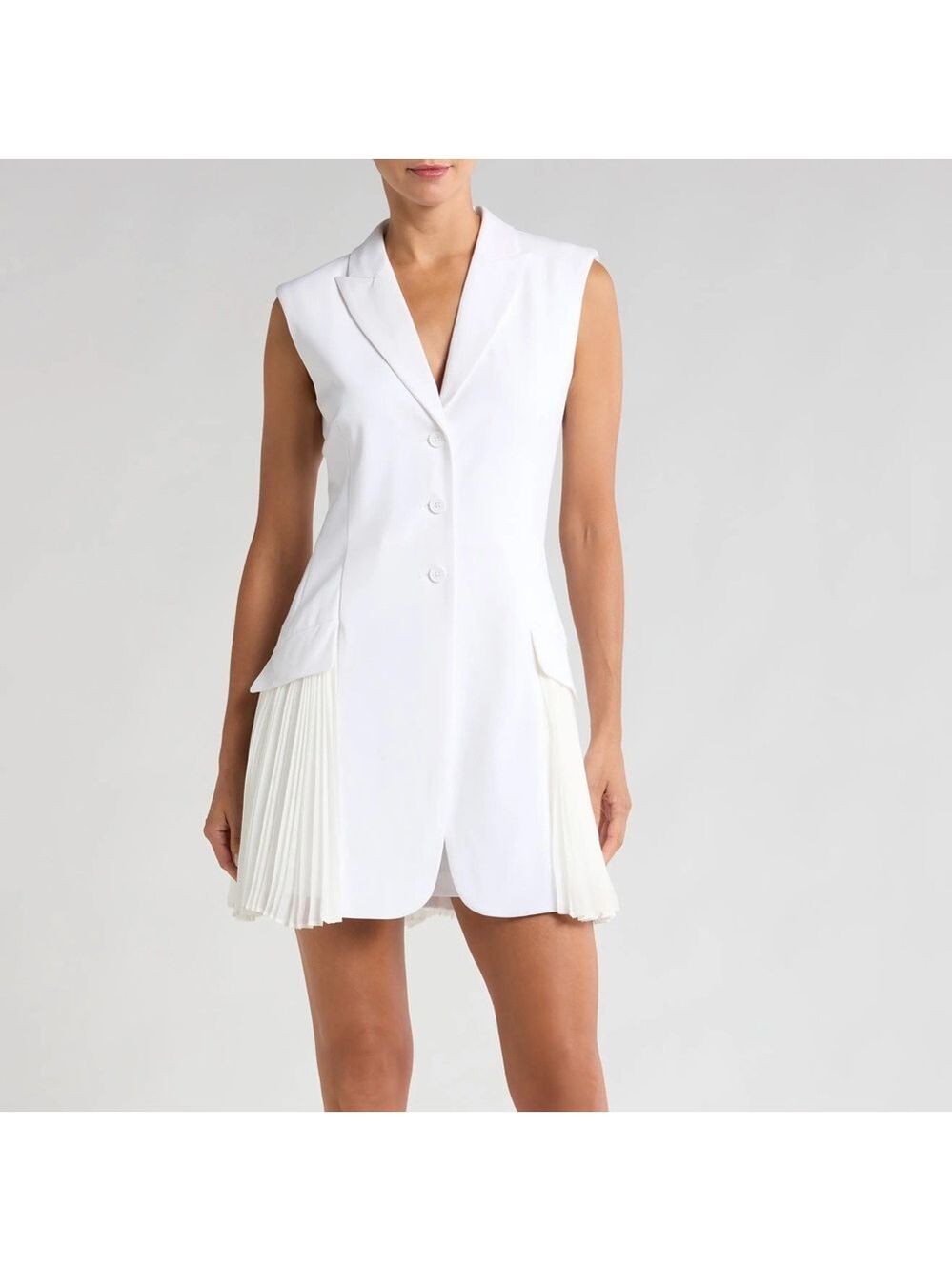 Halogen White Sleeveless Pleated Mini Dress